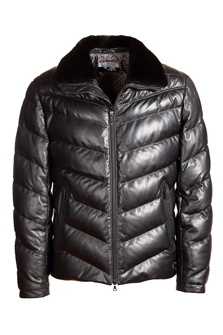 Короткий кожаный пуховик с мехом норки для мужчин бренда Meucci (Италия), арт. 7972 - фото. Цвет: Черный. Купить в интернет-магазине https://shop.meucci.ru
