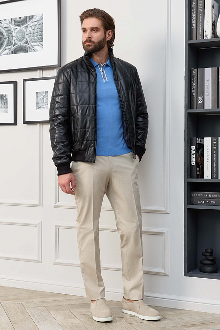 Мужские брюки светло-бежевые из хлопка  арт. CH-VB 6270 Beige Meucci (Италия) - фото. Цвет: светло-бежевый. Купить в интернет-магазине https://shop.meucci.ru
