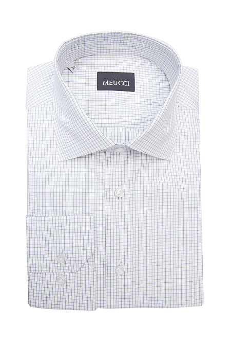Модная мужская рубашка хлопковая белая в клетку  арт. SL 902022 RL 91EZ/302226 от Meucci (Италия) - фото. Цвет: Белый в клетку.
