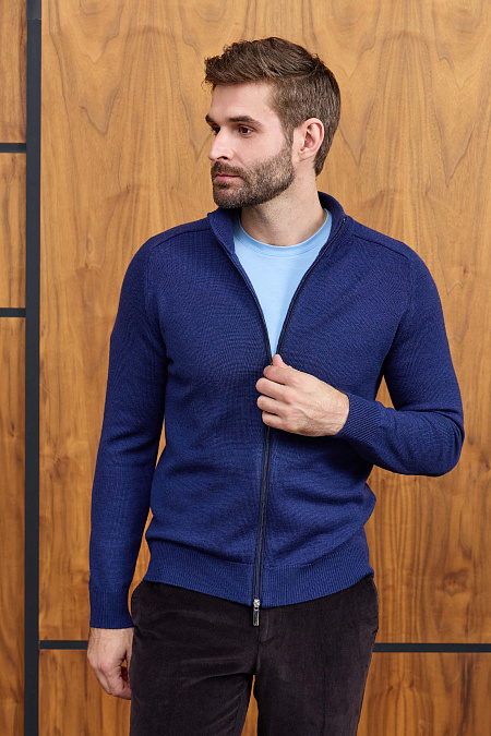 Мужской брендовый синий кардиган с застежкой на молнию арт. 13009/22025 INDIGO Meucci (Италия) - фото. Цвет: Синий. Купить в интернет-магазине https://shop.meucci.ru
