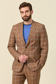 Костюм светло-коричневый в серую клетку из смеси шерсти, льна и шелка  (MI 2200191EZ/12014)