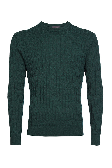 Мужской брендовый джемпер с косами из шерсти мериноса темно-зеленый  арт. FASR-NECK/16820/6M1688 Meucci (Италия) - фото. Цвет: Темно-зеленый. Купить в интернет-магазине https://shop.meucci.ru

